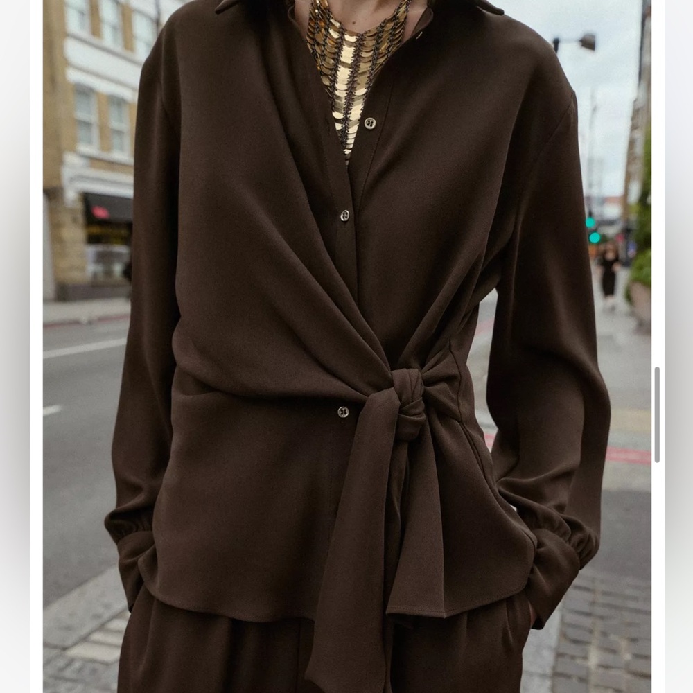 Zara NWT knotted crepe blouse brown 8931/572